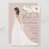 Mauve Magnolia Bride in Glitter Gown Bridal Tea Invitation (Front/Back)