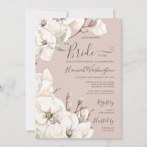 Mauve Magnolia Flower Bridal Tea  Invitation
