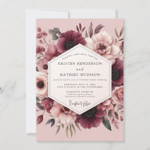 Mauve & Maroon Romantic Bloom Wedding Invitation