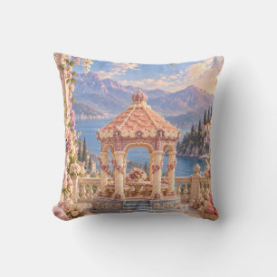 Mauve Marzipan Gazebo Floral Alpine Lake Palace Throw Pillow