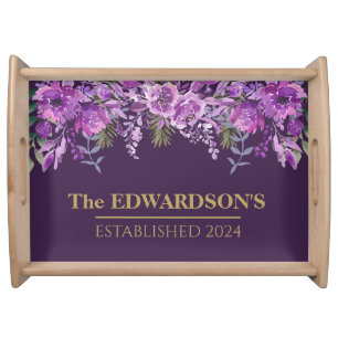 Mauve Meadows: A Tapestry of Flowers Serving Tray