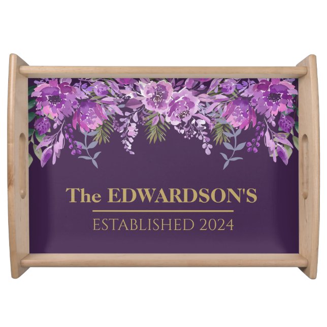 Mauve Meadows: A Tapestry of Flowers Serving Tray (Front)