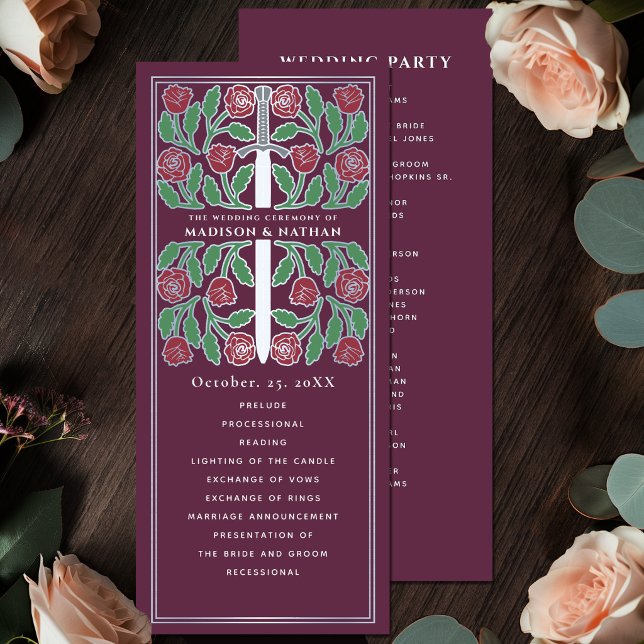 Mauve Medieval Floral Silver Sword Royal Wedding Program (Creator Uploaded)