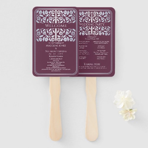 Mauve Medieval Silver Sword Royal Wedding Program Hand Fan