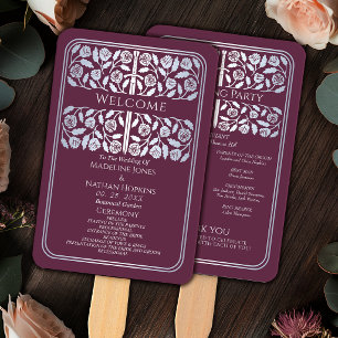 Mauve Medieval Silver Sword Royal Wedding Program Hand Fan