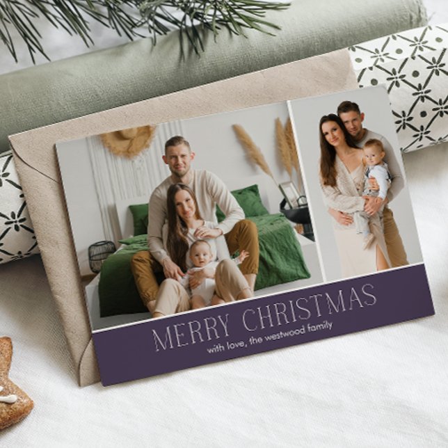 MAUVE MERRY Christmas Elegant 2 Photo message Holiday Card (Creator Uploaded)