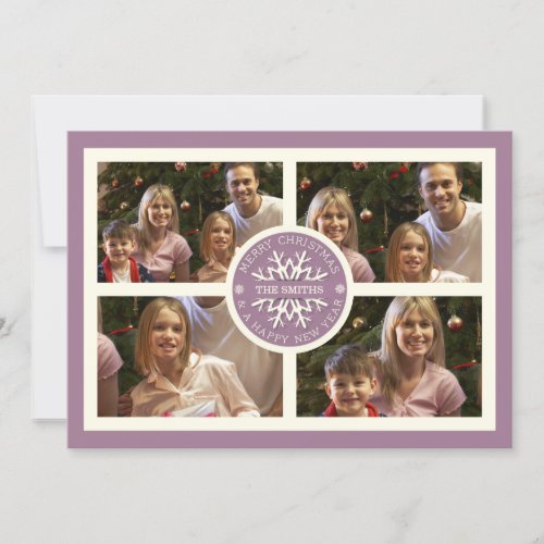 Mauve Merry Christmas Photo Card  4 Photos