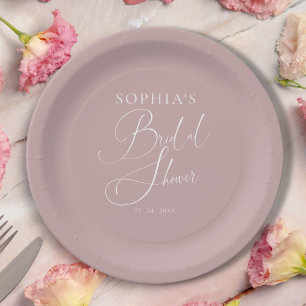 Mauve Minimalist Bridal Shower Paper Plates