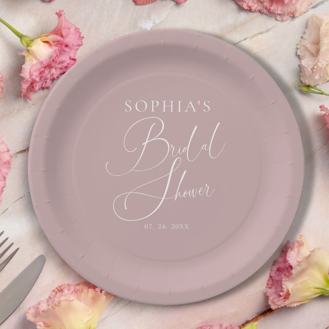 Mauve Minimalist Bridal Shower Paper Plates (Creator Uploaded)