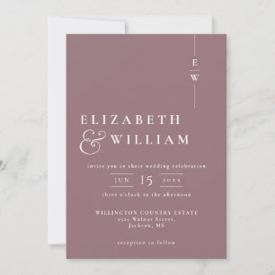 Mauve Minimalist Modern Monogram Wedding QR Code Invitation