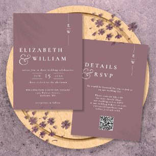 Mauve Minimalist Modern Monogram Wedding QR Code Invitation