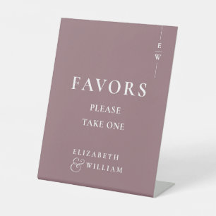 Mauve Minimalist Monogram Favors Wedding Pedestal Sign