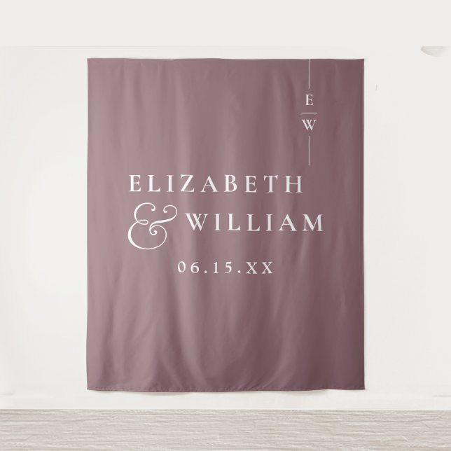 Mauve Minimalist Monogram Wedding Photo Backdrop (Front)