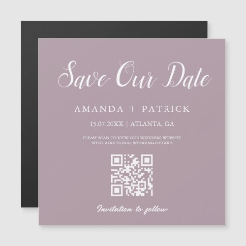 Mauve Minimalist QR Code Save The Date Magnet