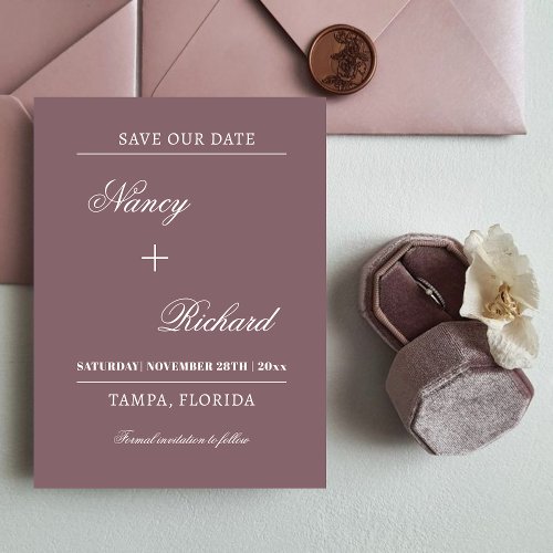 Mauve Minimalist Save The Date Card