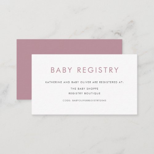 Mauve Minimalist Typography Baby Registry Enclosure Card