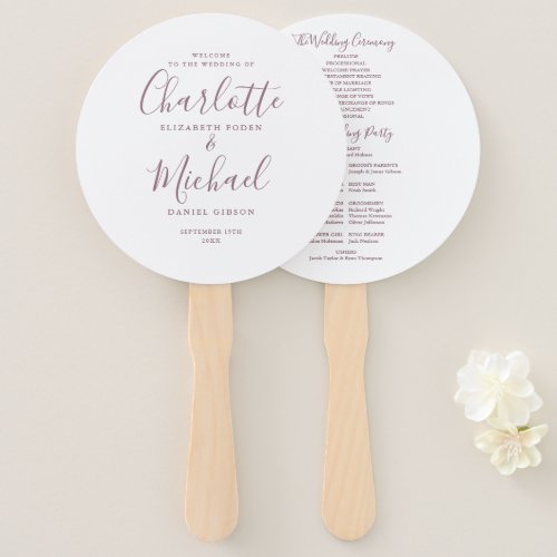 Mauve Minimalist Wedding Program Hand Fan