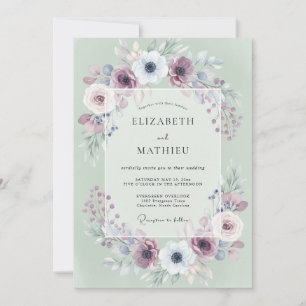 Mauve Mint Anemone Wedding Invitation