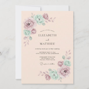 Mauve Mint Botanical Romance Wedding Invitation