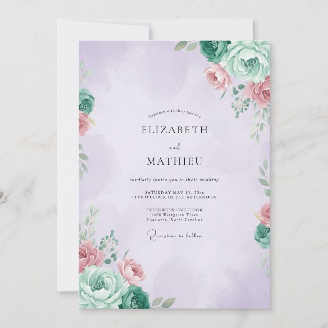 Mauve Mint Ranunculus Eucalyptus Wedding Invitation (Front)