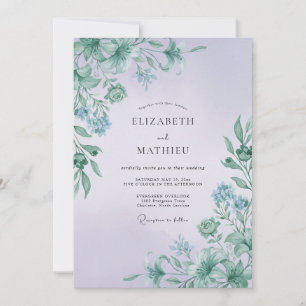 Mauve Minty Leaf Wedding Invitation