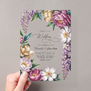 Mauve Mist, Champagne Gold & White Floral Wedding Acrylic Invitations