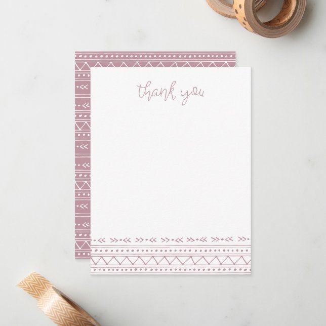 Mauve Modern Boho Thank You Note Card (Front/Back In Situ)