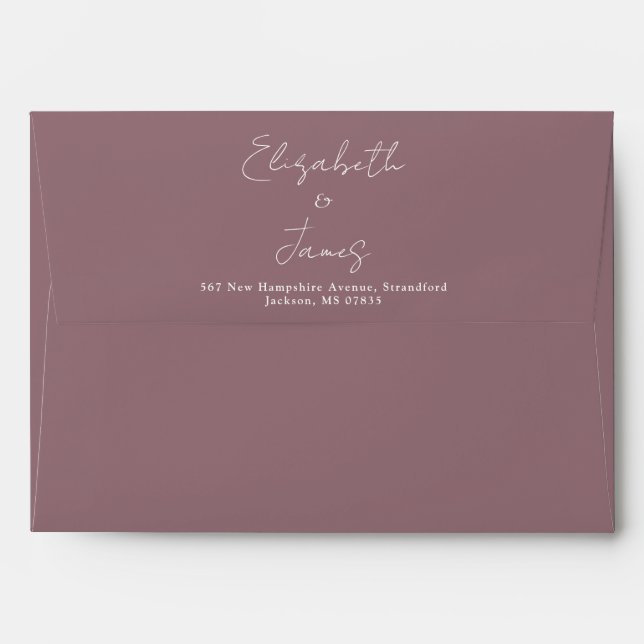 Mauve Modern Elegant Script Return Address Envelope (Back (Top Flap))