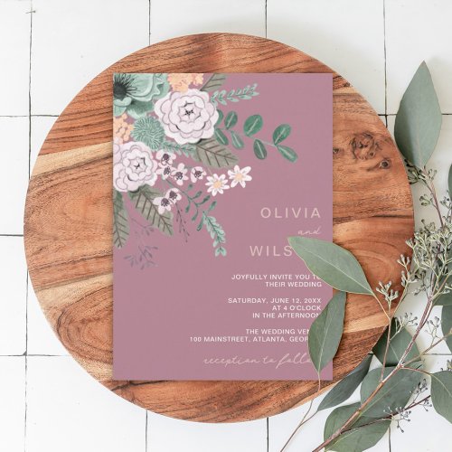 Mauve modern floral eucalyptus Wedding Invitation