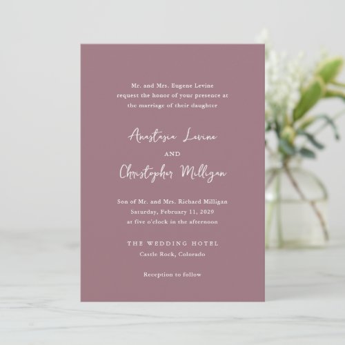 Mauve Modern Handwriting Elegant Wedding Invitation