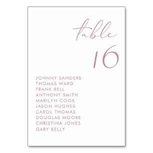 Mauve Modern Handwritten Script Wedding Table Number