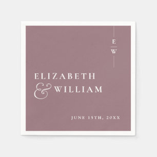 Mauve Modern Minimalist Elegant Monogram Wedding Napkins
