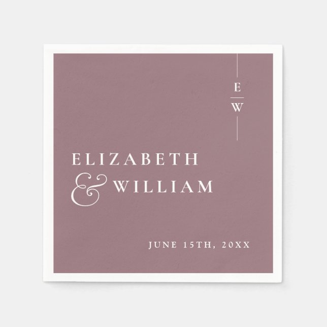 Mauve Modern Minimalist Elegant Monogram Wedding Napkins (Front)