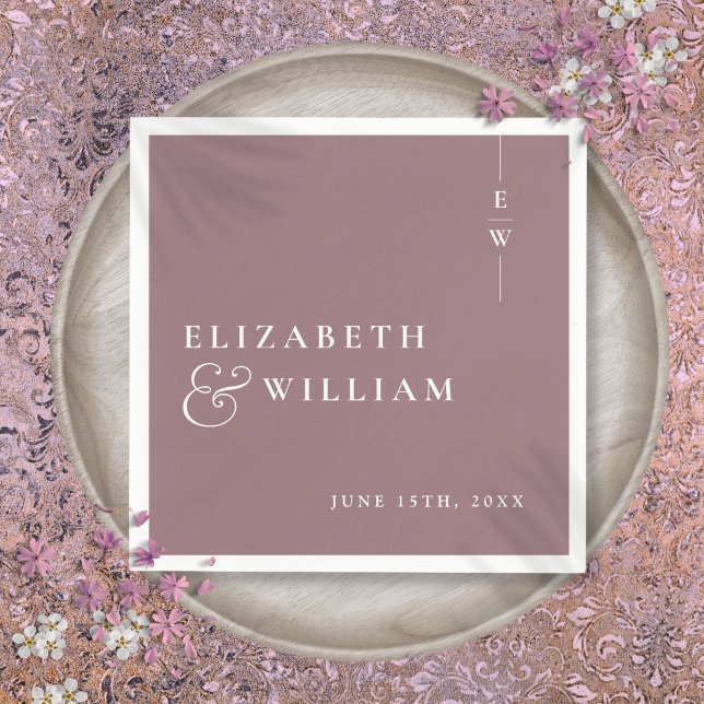 Mauve Modern Minimalist Elegant Monogram Wedding Napkins (Mauve Modern Minimalist Elegant Monogram Wedding Napkins)