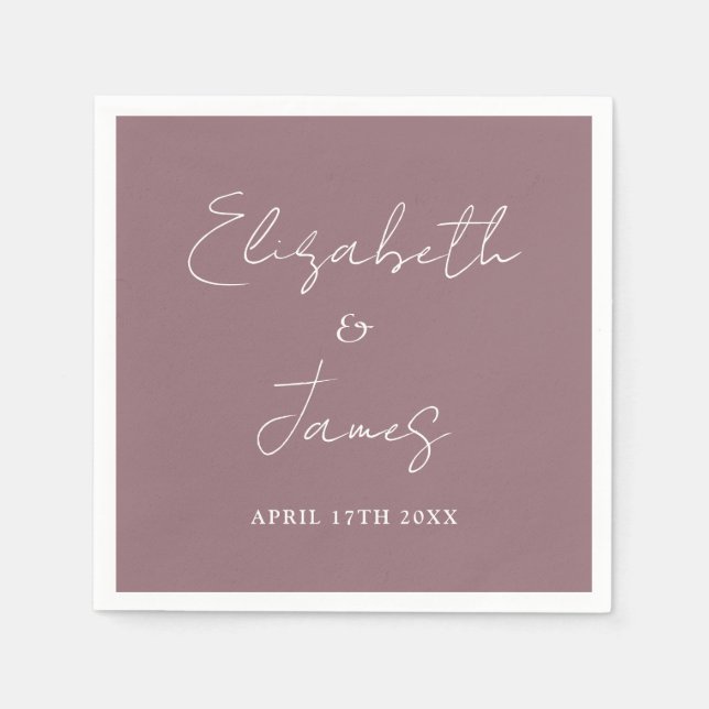 Mauve Modern Minimalist Script Wedding Napkins (Front)