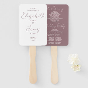 Mauve Modern Minimalist Script Wedding Program Hand Fan