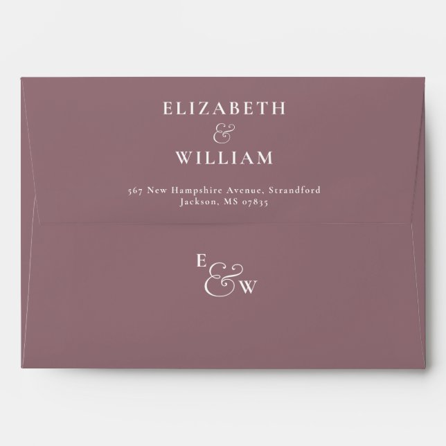Mauve Modern Monogram Return Address Envelope (Back (Top Flap))