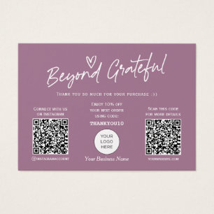 Mauve Modern Script QR code thank you card