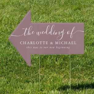 Mauve Modern Script Wedding This Way Arrow Sign