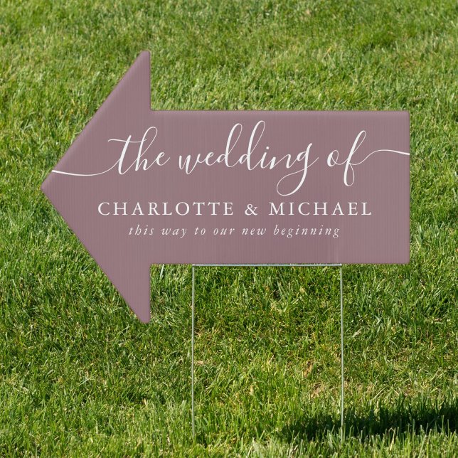 Mauve Modern Script Wedding This Way Arrow Sign (Mauve Modern Script Wedding This Way Arrow Sign)