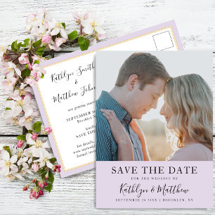 Mauve Modern Typography Simple Photo Wedding Announcement Postcard