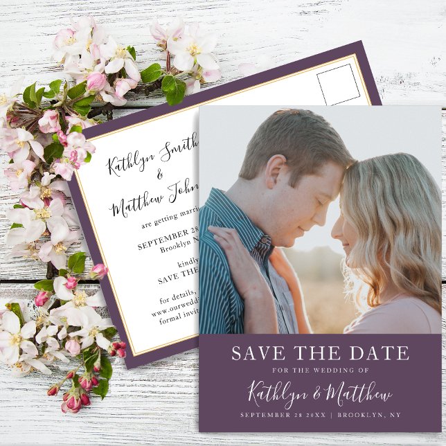 Mauve Modern Typography Simple Photo Wedding Announcement Postcard (Creator Uploaded)