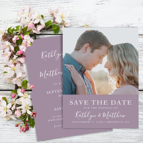 Mauve Modern Typography Simple Photo Wedding Save The Date