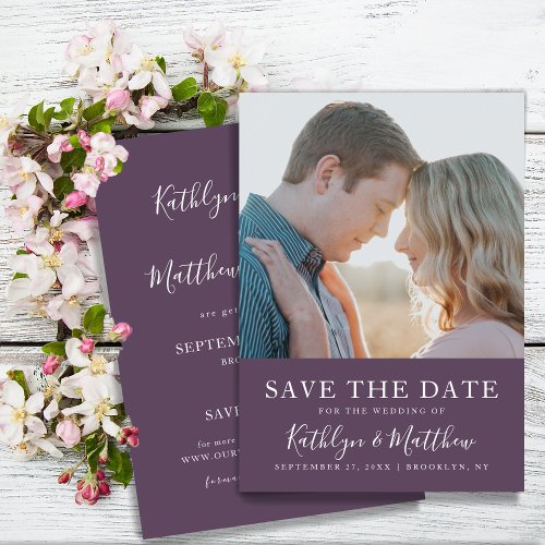 Mauve Modern Typography Simple Photo Wedding Save The Date