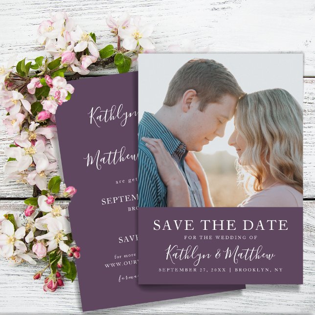 Mauve Modern Typography Simple Photo Wedding Save The Date (Creator Uploaded)