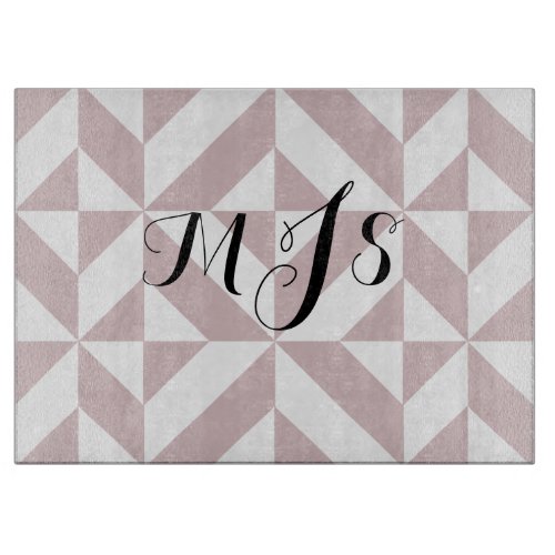 Mauve Monogram Geometric Deco Cube Pattern Cutting Board