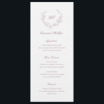 Mauve Monogram Guest Name Elegant Wedding Menu<br><div class="desc">Elegant wedding menu featuring a clean and timeless design with your monogram inside of a wreath crest.  Use the template to add each guest name and skip the place cards.</div>