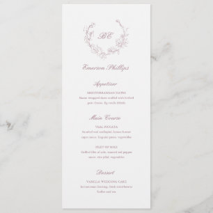 Mauve Monogram Guest Name Elegant Wedding Menu