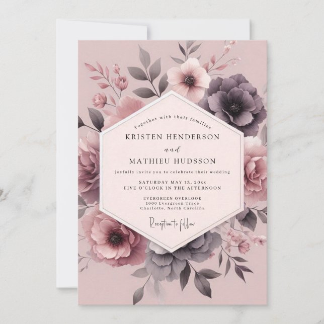 Mauve Moody Blossom Wedding Invitation (Front)