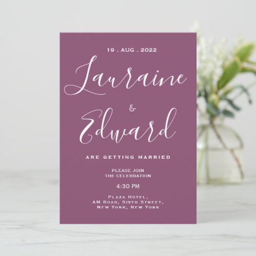 Mauve moody minimalist wedding invitation